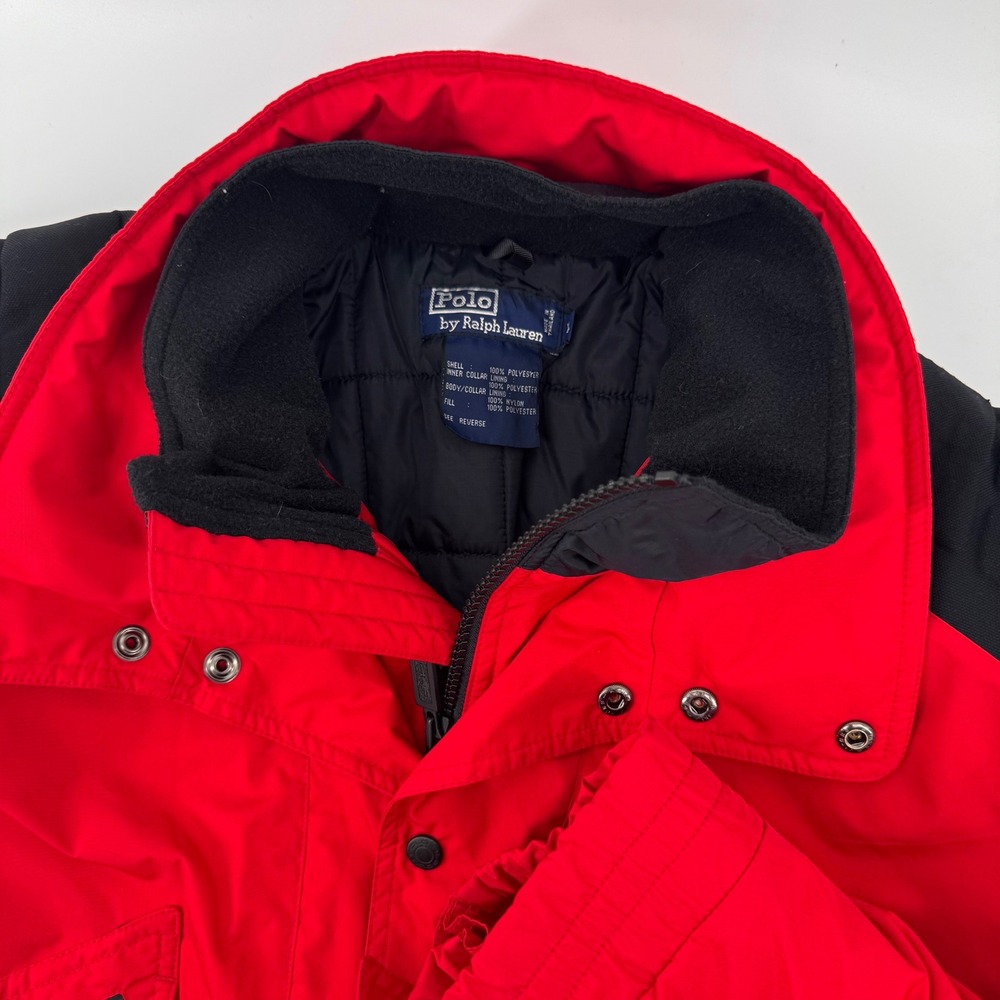 Polo Ralph Lauren Ski Jacket Mens XL Red Black Belted Vintage 90s Puffer Bomber